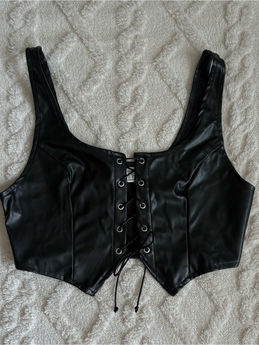 Black Faux Leather Lace-Up Crop Top